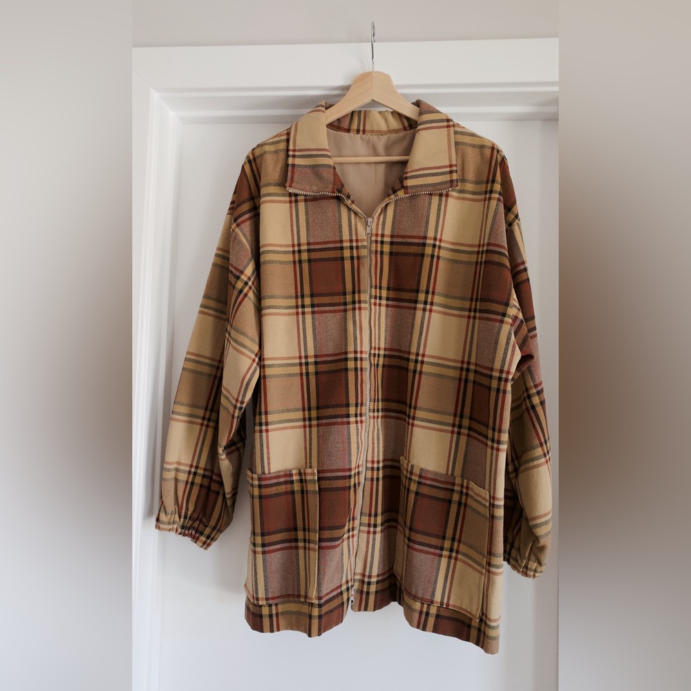 Vintage Plaid Dual Zip Jacket - Brown and Tan